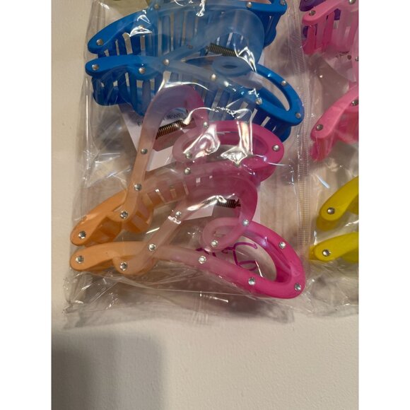 Colorful Rhinestone Hair Clips Set of 12 Multicolor Heart Design 4.5 Inche